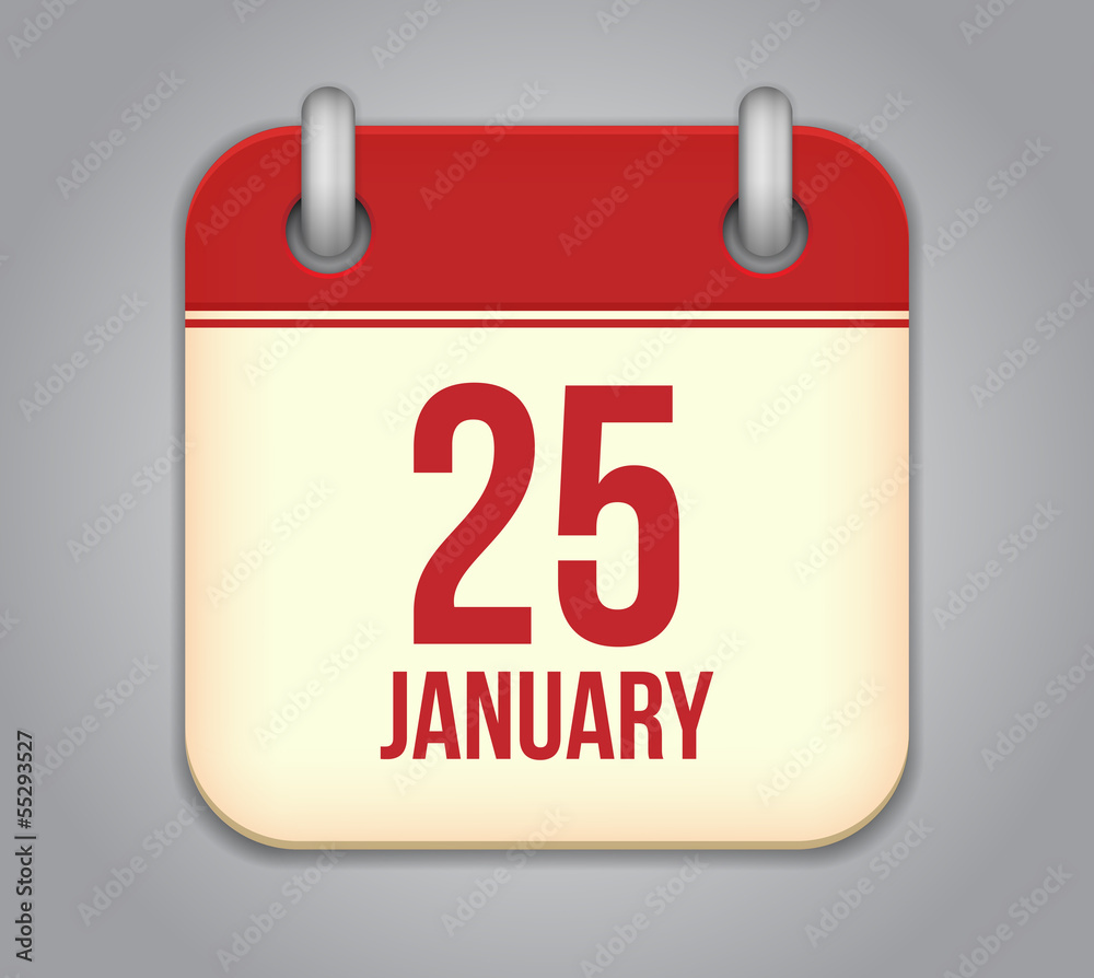 Vector calendar app icon. 25 January