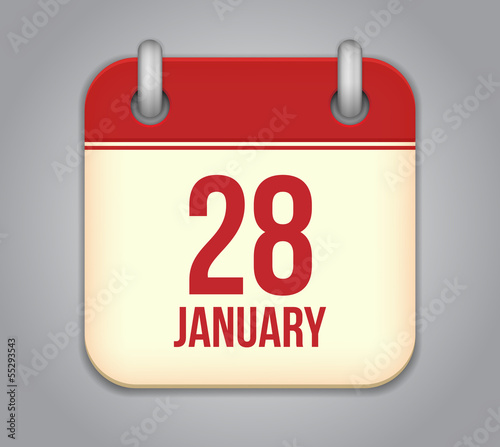 Vector calendar app icon. 28 January