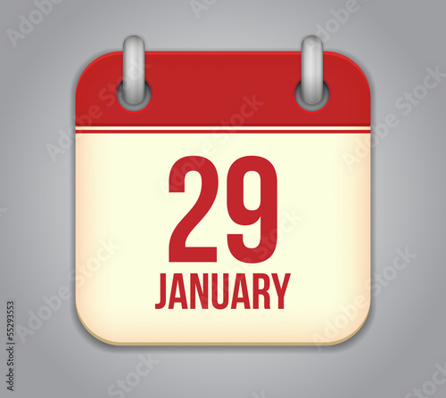 Vector calendar app icon. 29 January