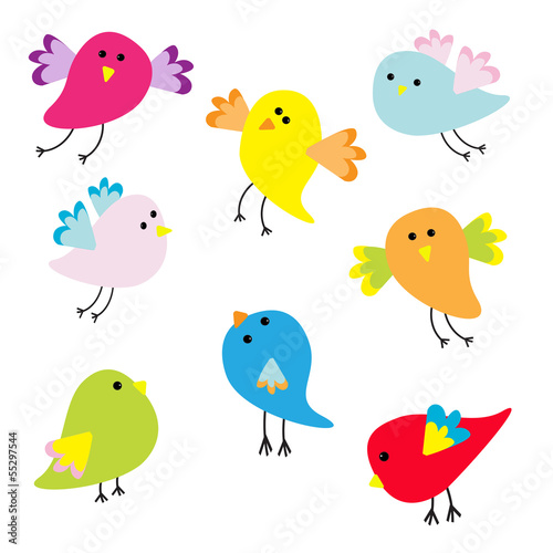 Set of cute cartoon birds © worldofvector