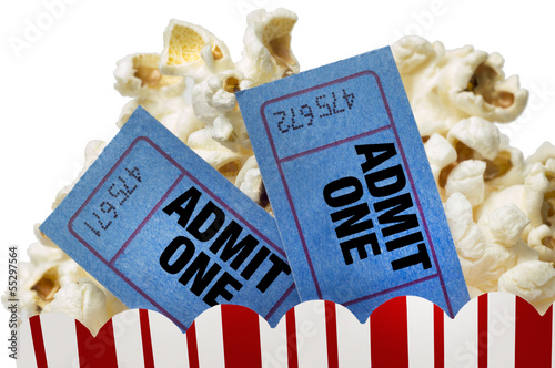 Movie Tickets And Popcorn Isolated On White