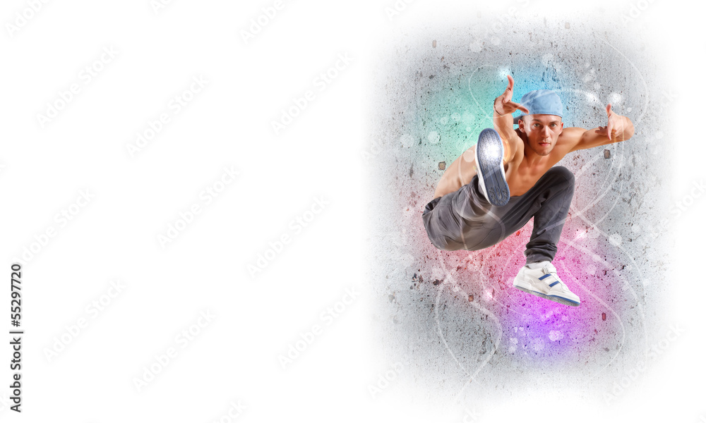 young man dancing hip hop with color lines young man dancing hip hop with color lines