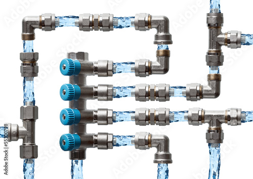 Pipes and fittings labyrinth, concept of water supply system, is