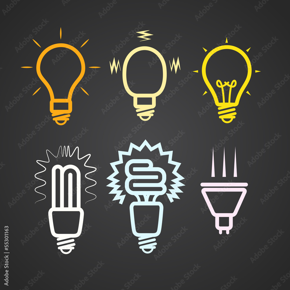 Color light lamps with rays silhouettes collection Color light lamps with rays silhouettes collection