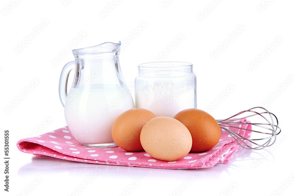 Ingredients for dough isolated on white Ingredients for dough isolated on white