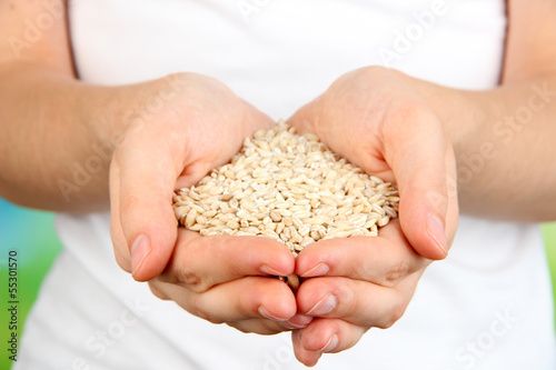 Wheat grain in female hands on natural background © Africa Studio