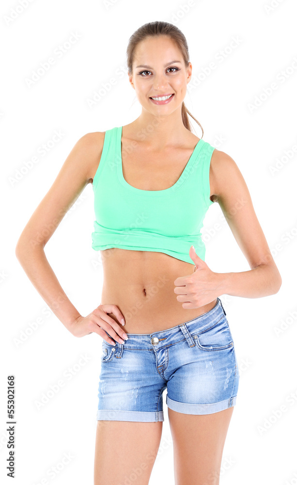 Beautiful young athletic girl isolated on white Beautiful young athletic girl isolated on white
