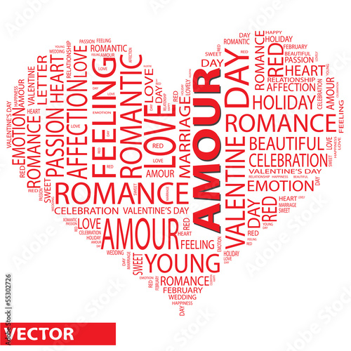 Vector conceptual love word cloud as heart shape