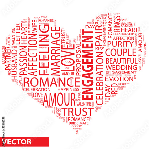 Vector conceptual love word cloud as heart shape