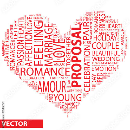 Vector conceptual love word cloud as heart shape