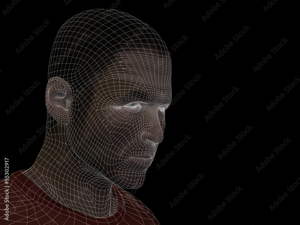 Conceptual wireframe mesh man face Conceptual wireframe mesh man face