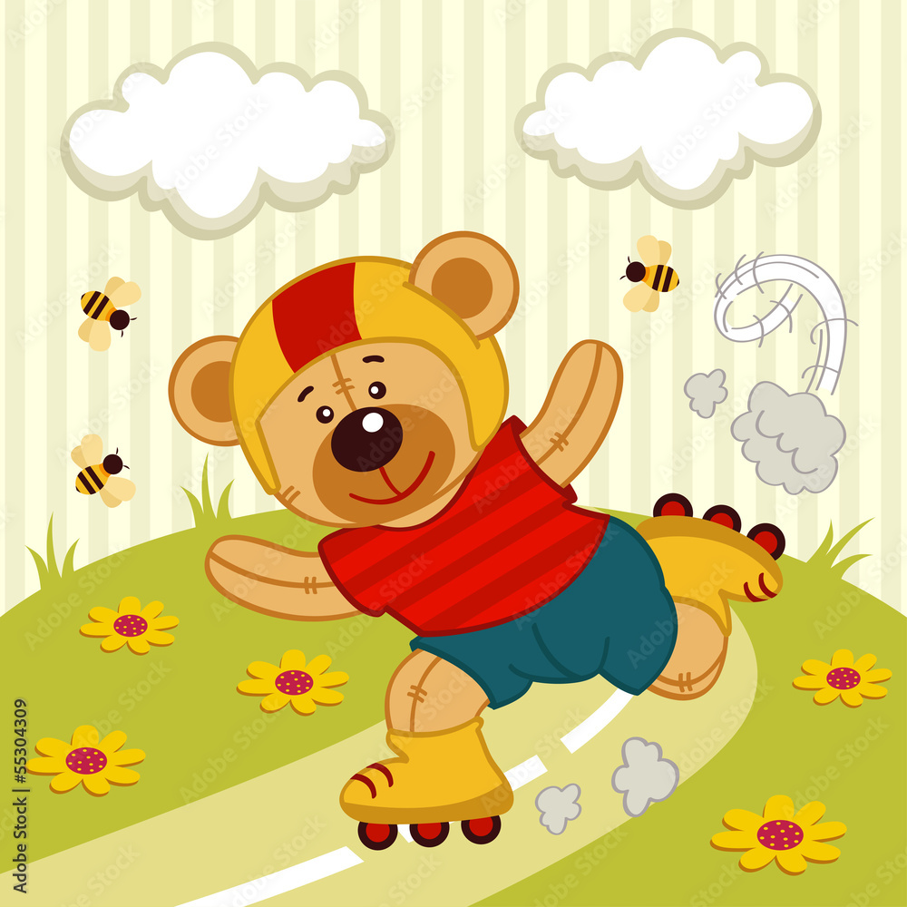 Fototapeta premium sport vector illustration of a teddy bear on a skating