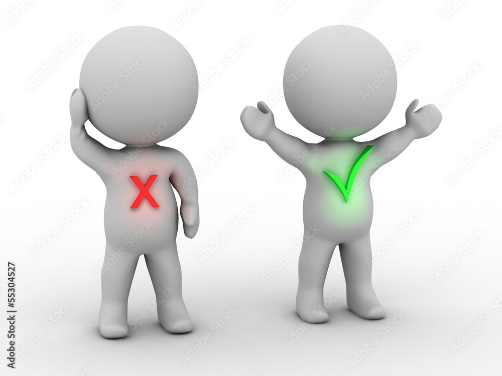 3D guys with bright red x and green check mark 3D guys with bright red x and green check mark