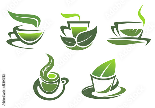 Green tea symbols and emblems
