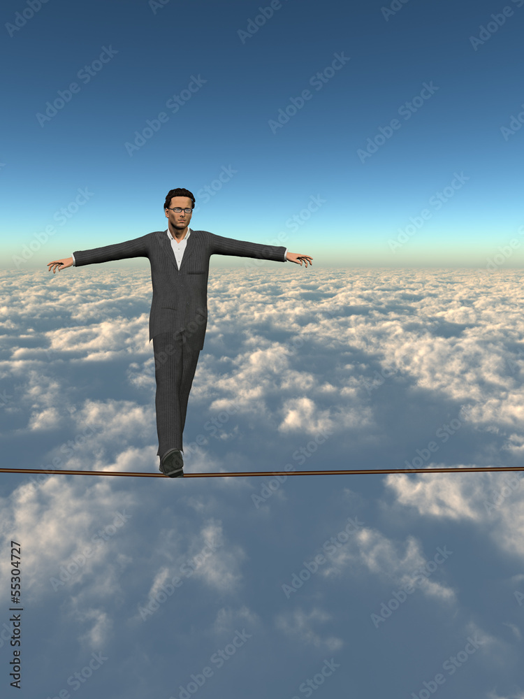 Conceptual 3D business man on rope Conceptual 3D business man on rope