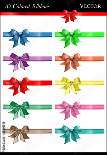 A set of ten colorful bows and ribbons