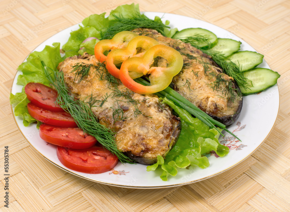 eggplant stuffed with meat, vegetables and cheese eggplant stuffed with meat, vegetables and cheese