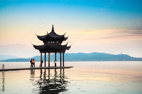 ancient pavilion in the west lake at hangzhou