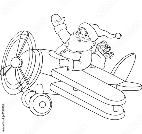 Santa on the Plane coloring page