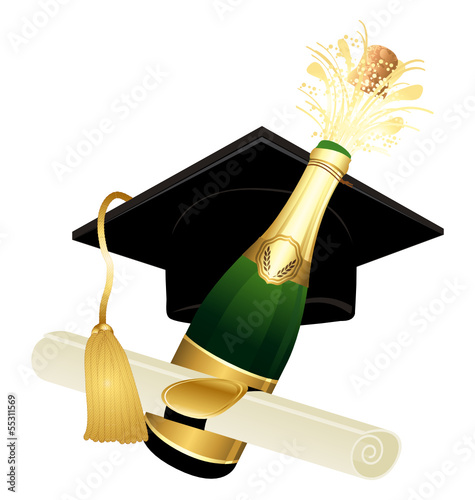 Champagne graduation hat and diploma II