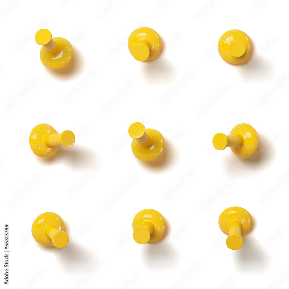 © nikolayn - Set of yellow push pins with different angles isolated © nikolayn - Set of yellow push pins with different angles isolated