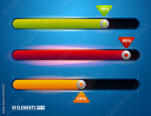 UI sliders set. Volume controls. Web elements for design.