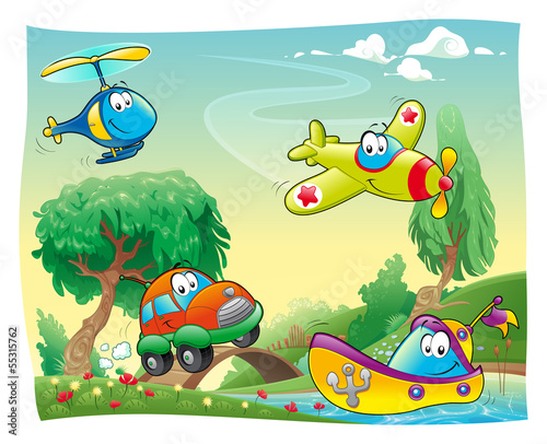 Funny vehicles in the countryside.