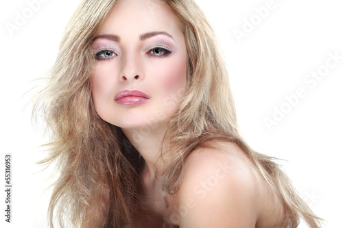 portrait of whiteheaded woman with beautiful blue eyes