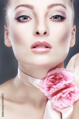 Fashion girl portrait. Accessorys.On grey  background