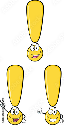 Yellow Exclamation Mark Cartoon Characters. Set Collection