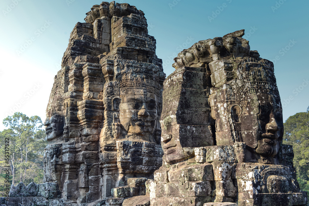 An ancient king face of temple in angkor thom