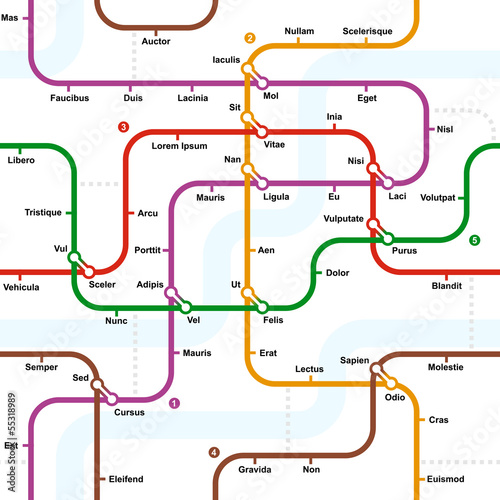 Fictional metro map seamless pattern. Vector illustration.