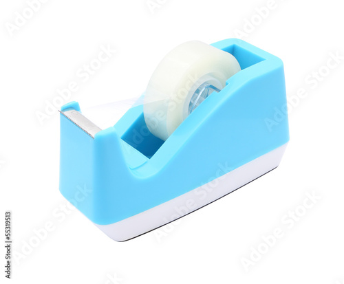 Up side transparent tape roll holder on white background.