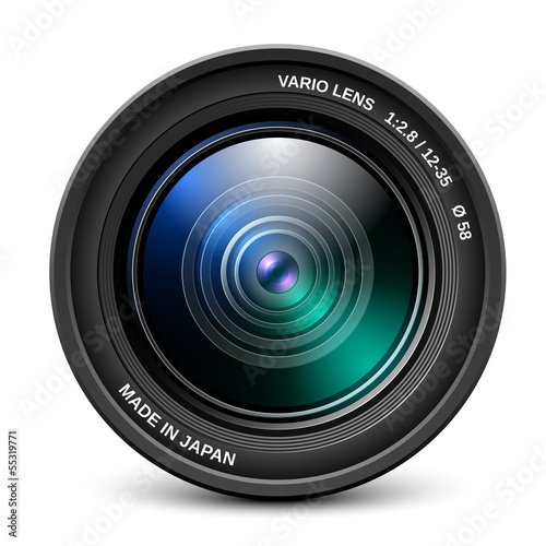Camera lens isolated on white background, vector illustration photo