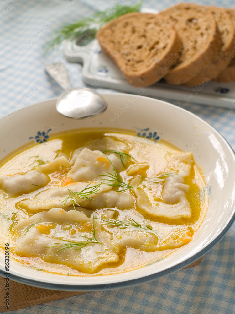 Soup with ravioli