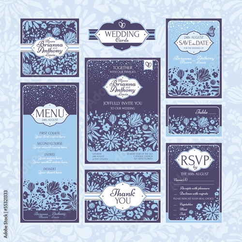 set of floral wedding cards