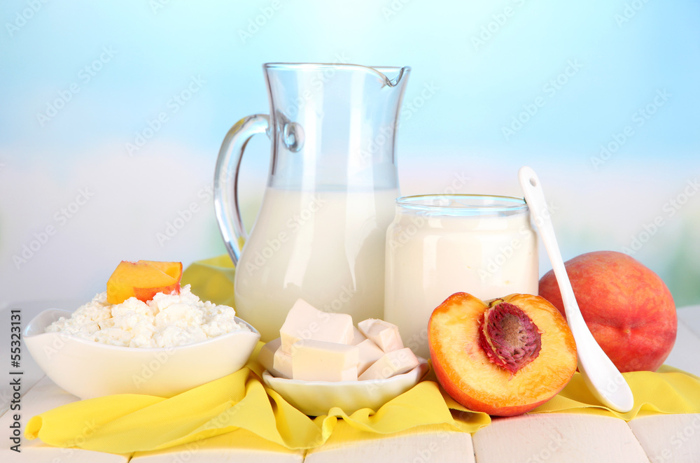 Fresh dairy products with peaches Fresh dairy products with peaches