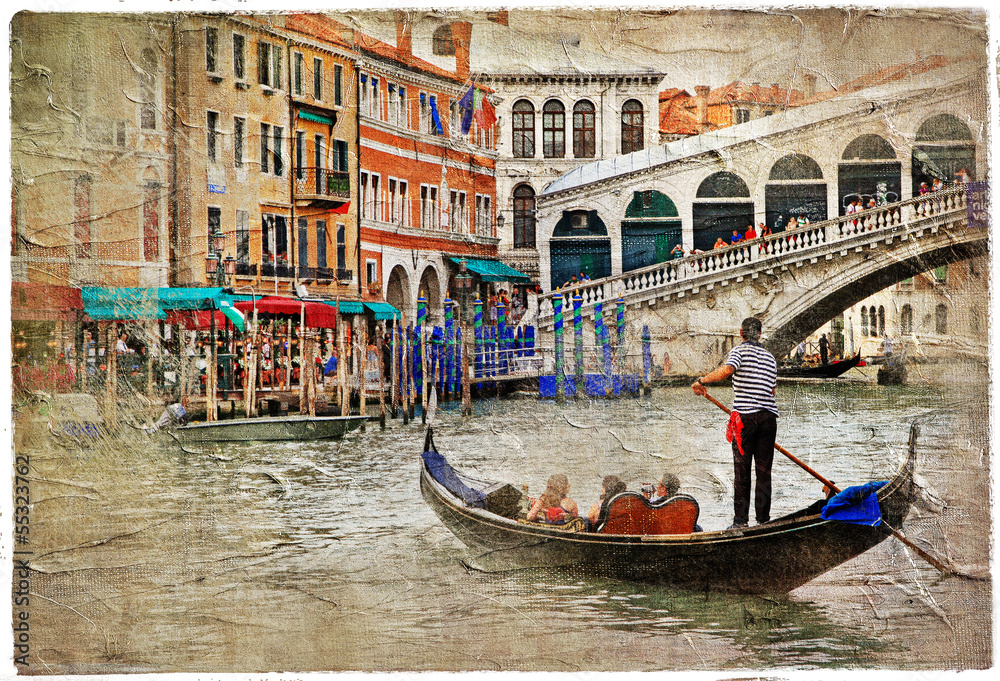 Naklejka premium romantic Venetian canals -artistic picture in painting style