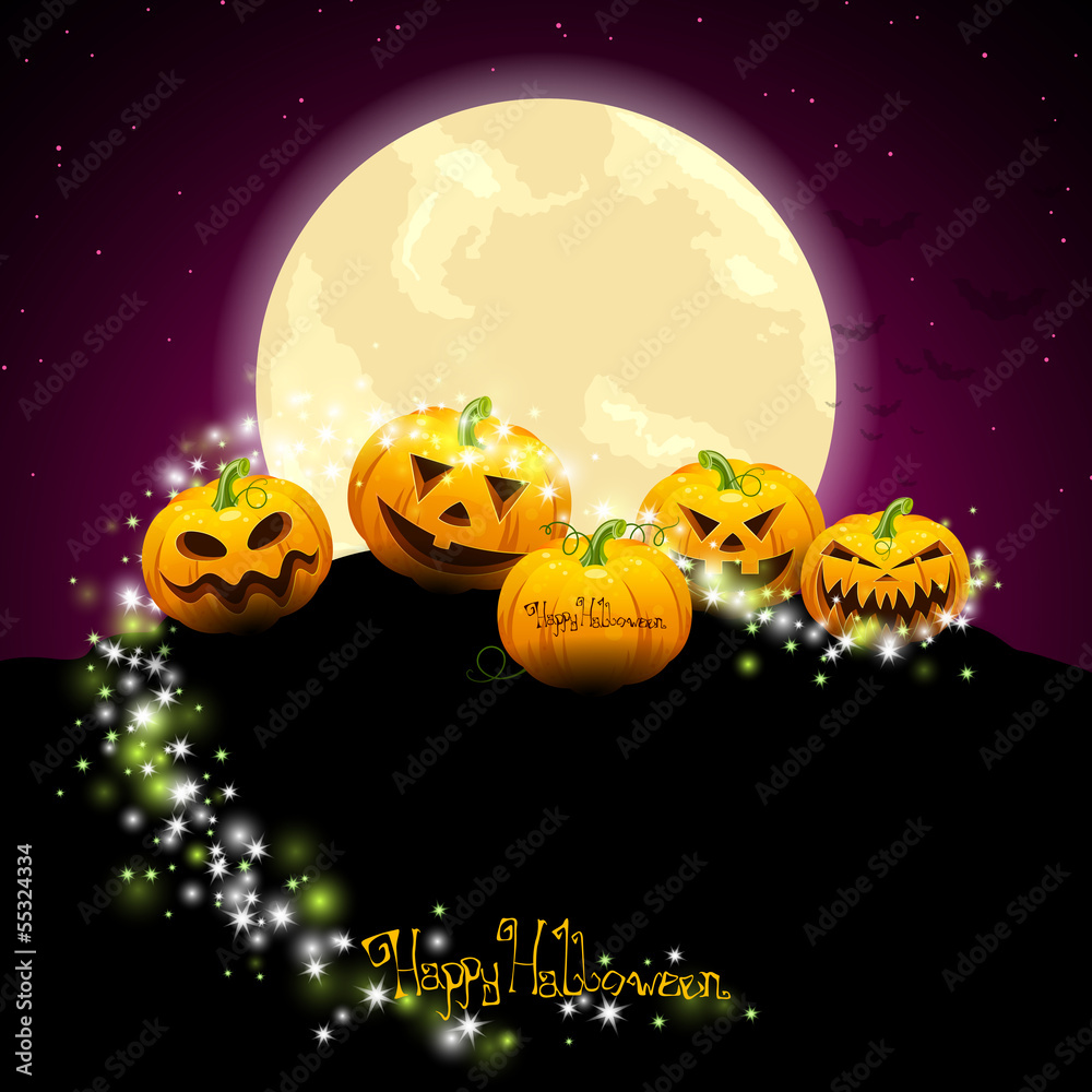 Fototapeta premium Vector Halloween Background with Pumpkins