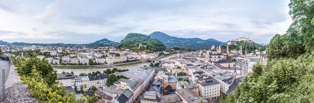 Salzburg skyline as seen from the Monchsberg viewpoint, Austria