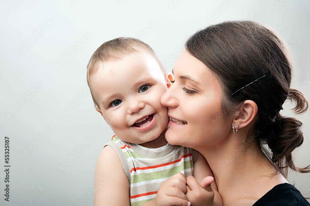 mother and baby on white and grey mother and baby on white and grey