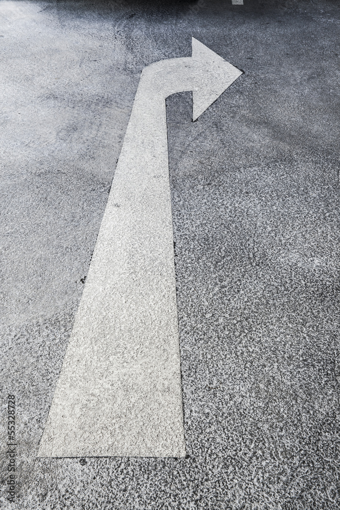 Fototapeta premium Right turn warning on the road background with blank for text