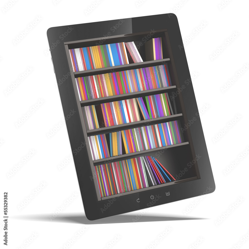 tablet with bookshelf