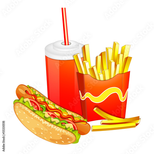 Group of fast food products.