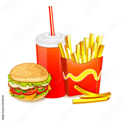 Group of fast food products.