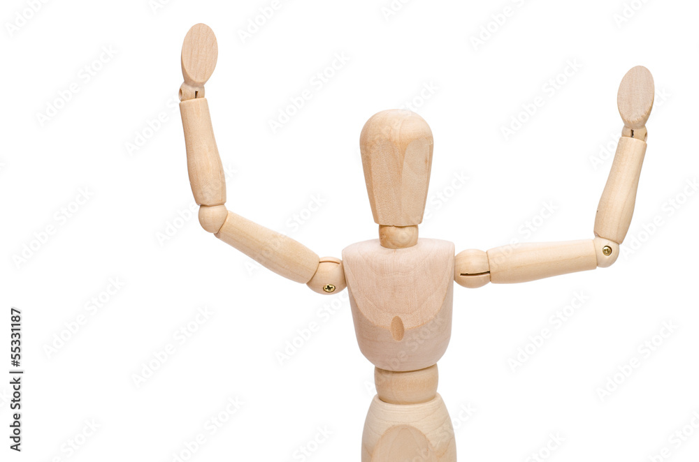 Figur hält zum jubeln die Arme nach oben Figur hält zum jubeln die Arme nach oben