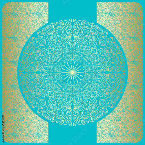 Blue card with gold ornament