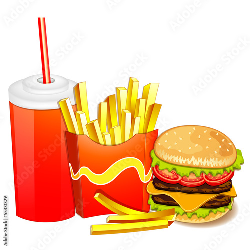 Group of fast food products.