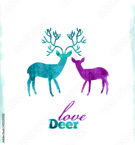 Watercolor deer s love  VECTOR artistic illustration