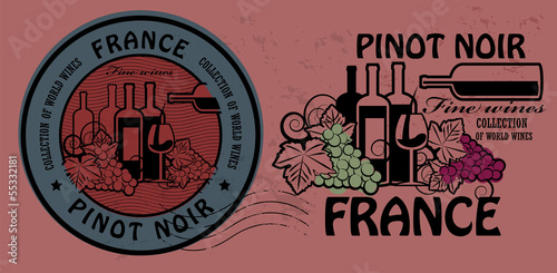 Stamp set with words France, Fine Wines, Pinot Noir, vector
